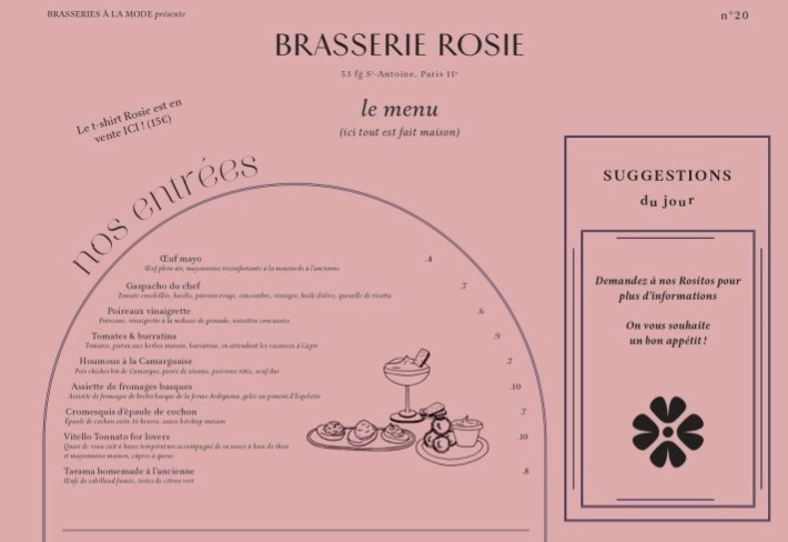 Brasserie Rosie Lou Menu Prix