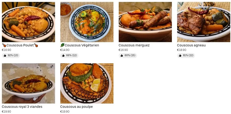 Bnina Cantine Composez vos couscous Menu