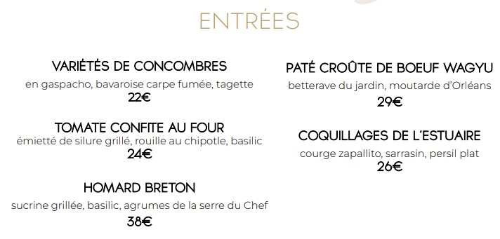 Amour Blanc ENTRÉES Menu & Prix