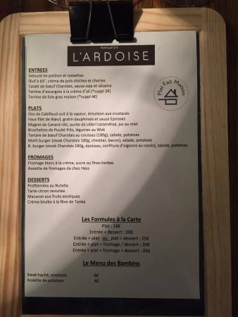 L’Ardoise Restaurant Menu Prix