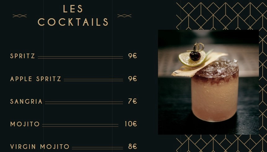 Chez Francine LES COCKTAILS Carte