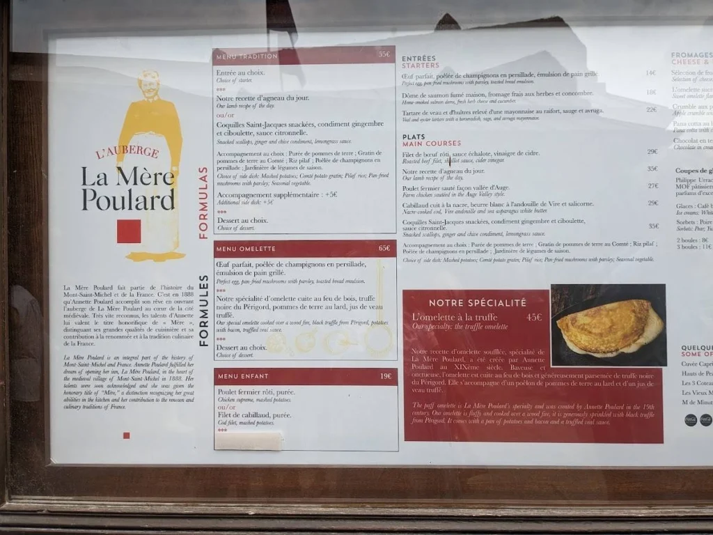 La Mère Poulard Menu Prix