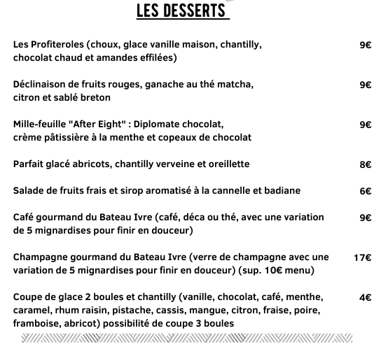 Le Bateau Ivre Desserts Prix