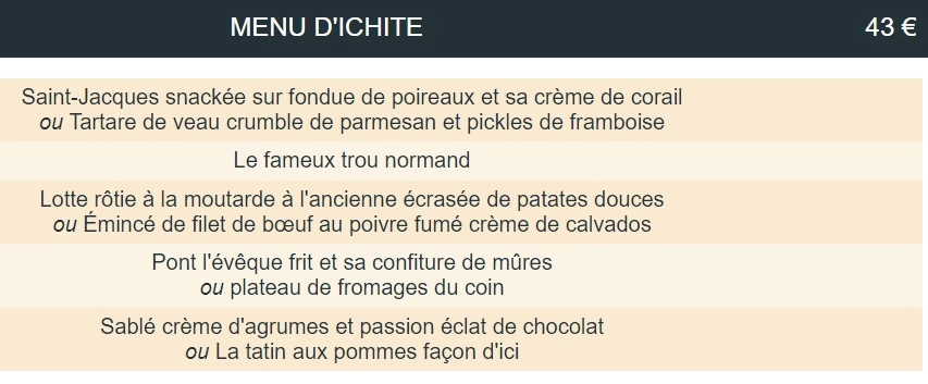 A Deux Pas d’Ici MENU D’ICHITE 