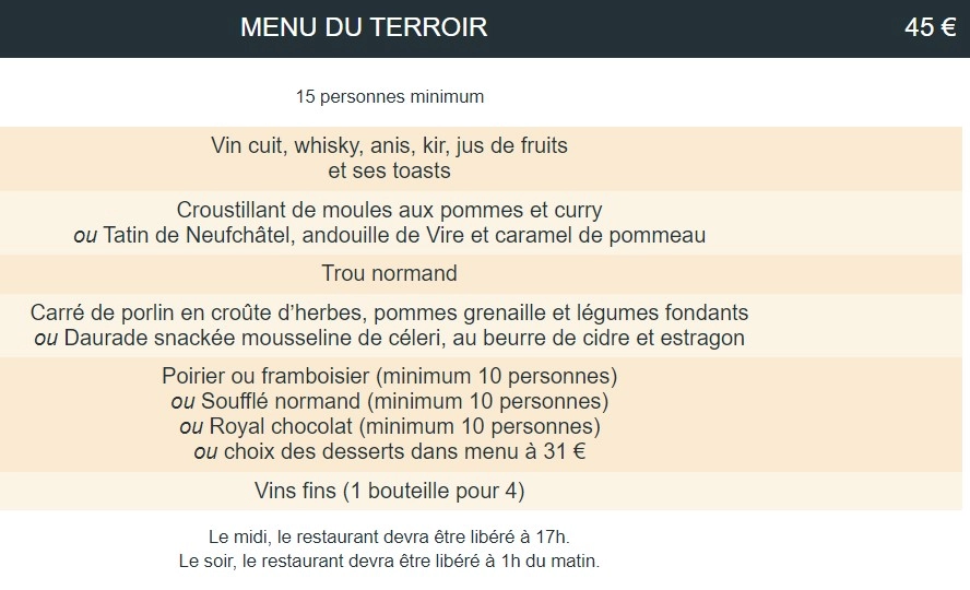 A Deux Pas d’Ici MENU DU TERROIR