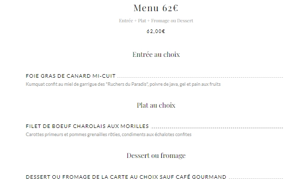 La Grotte Menu 62€