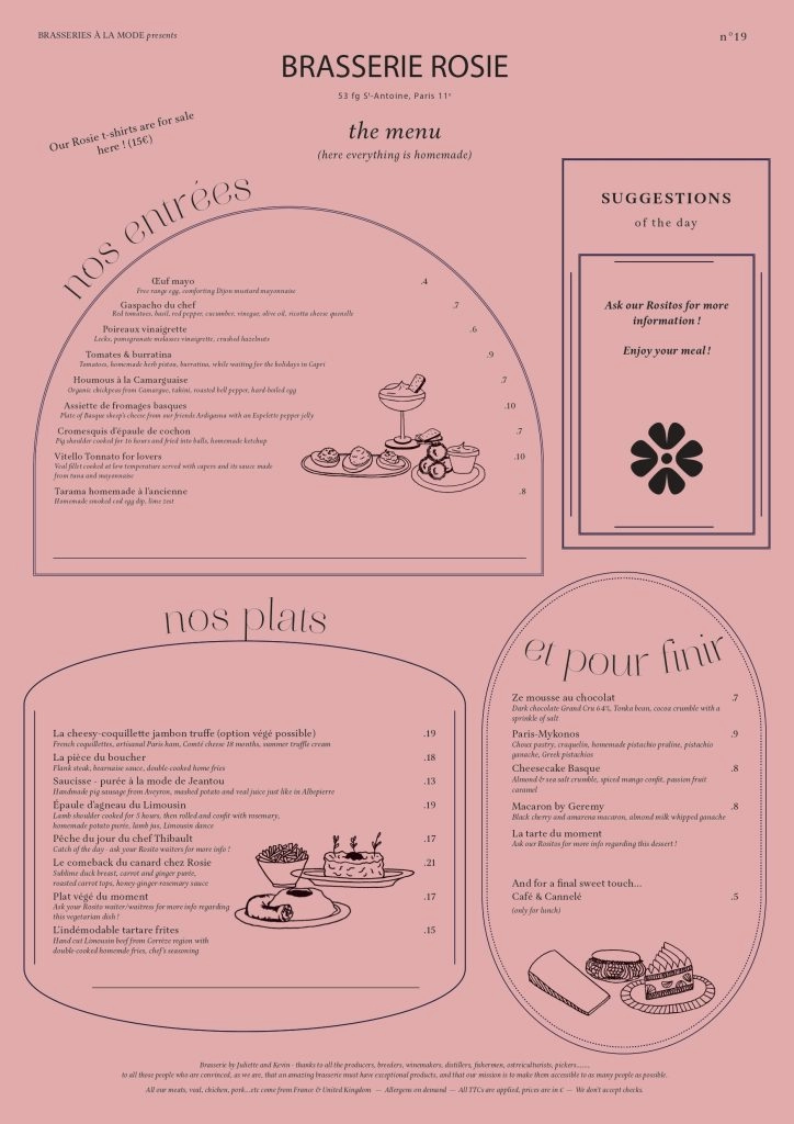 Brasserie Rosie Menu Articles & Prix 