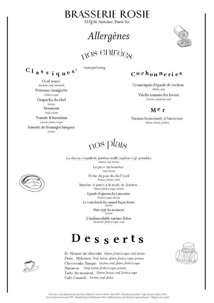 Brasserie Rosie Menu Articles