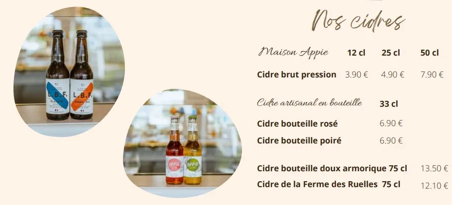 Sweety Restaurant Saint-Marcel Menu Cidres prix