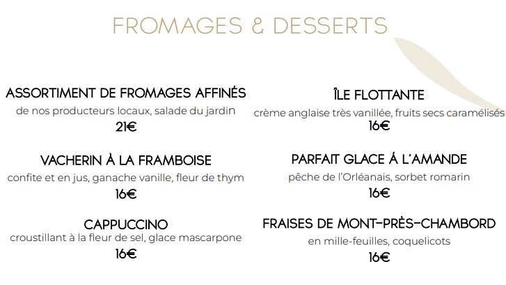 Amour Blanc Menu FROMAGES & DESSERTS