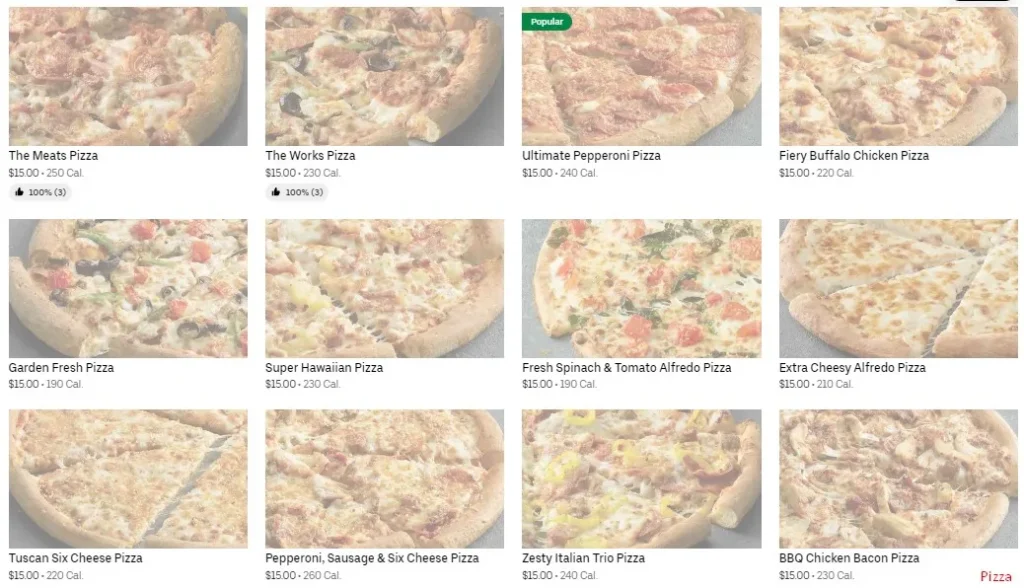 Papa Johns Menu Pizza & Prix