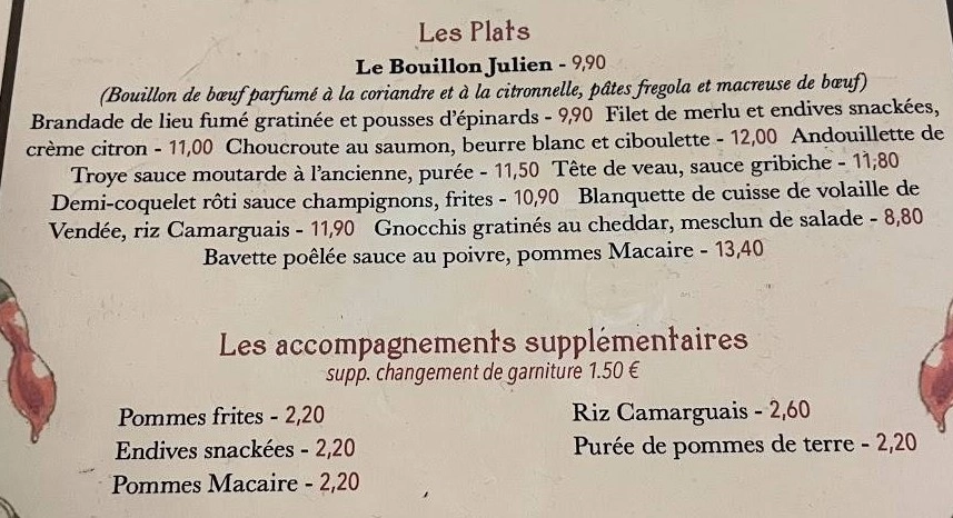 Bouillon Julien Menu Plats d’accompagnement