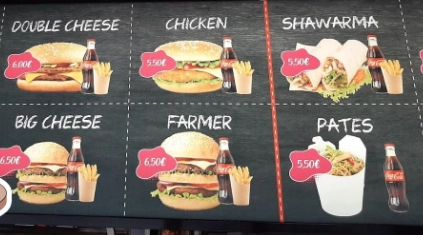 l’Oasis Menu burgers carte