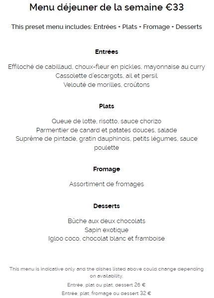 Terre de Craie Menu déjeuner de la semaine