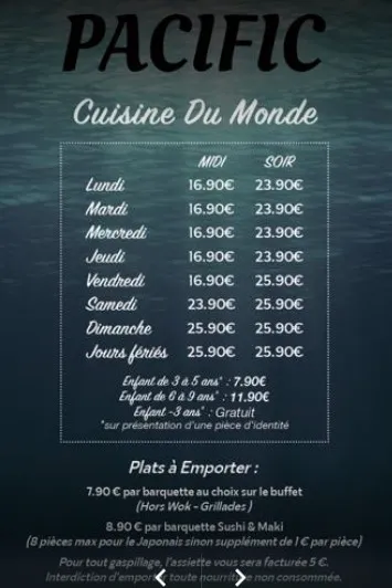 Pacific – Cuisine du Monde Menu Prix