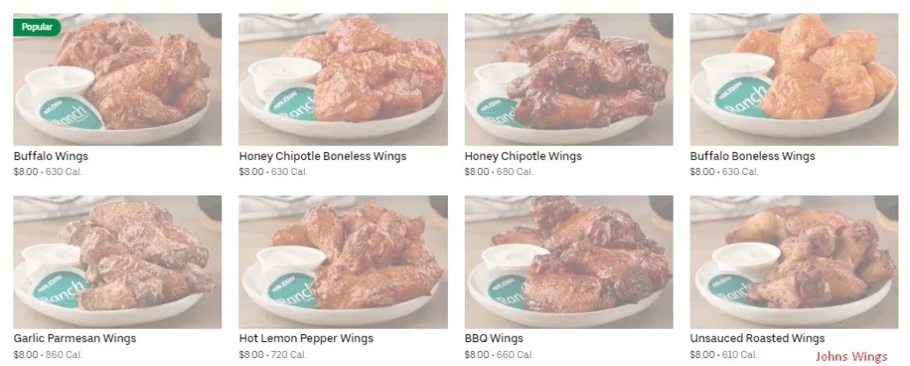 Papa Johns Wings Carte