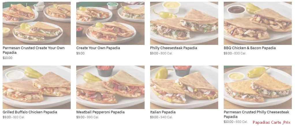 Papa Johns Papadias Carte & Prix