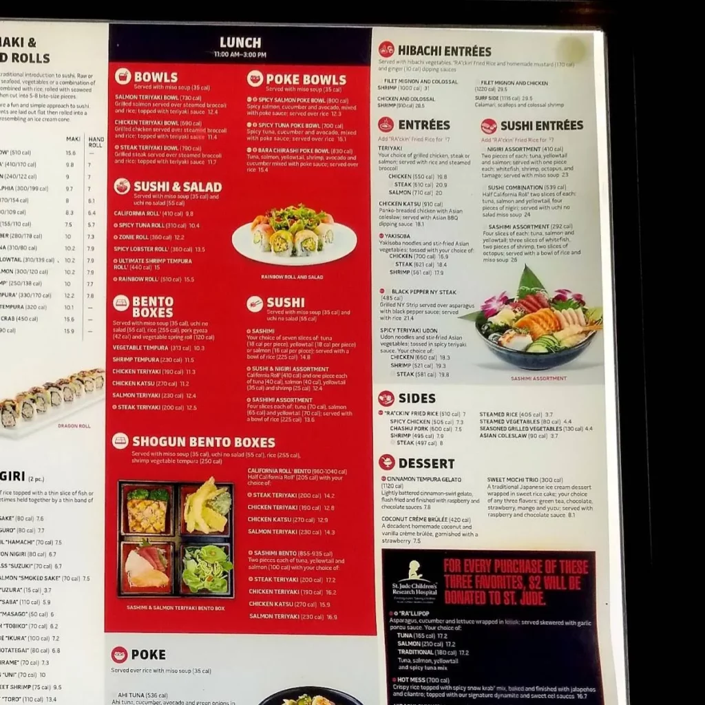 Ra sushi menu prix