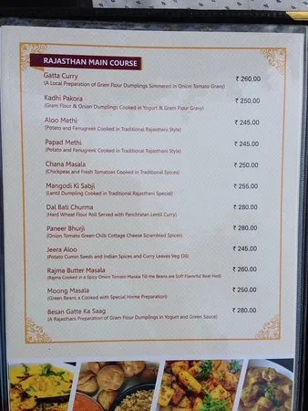 Rajasthan menu prix