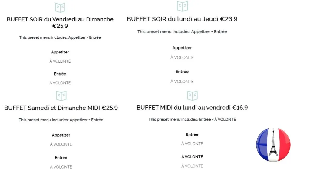 Royal Buffet Menus & Prix