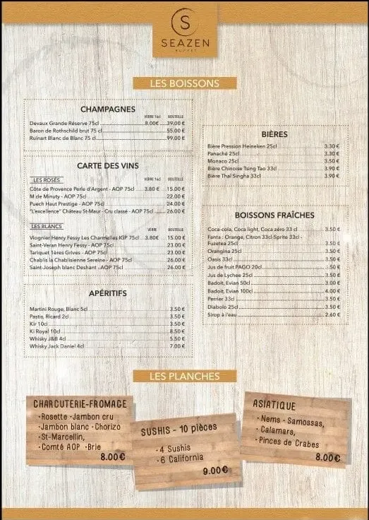 Seazon Menu Prix