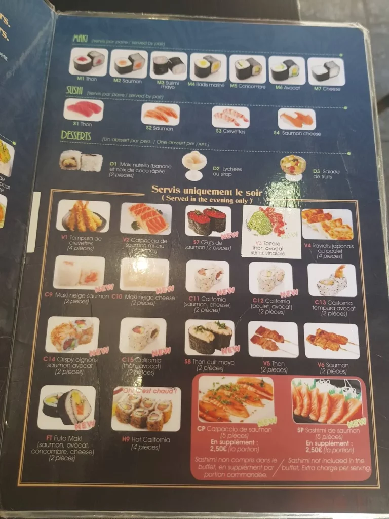 Sushi House menu prix