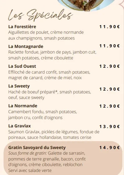 Sweety Restaurant Saint-Marcel Sweety Spéciales Menu Carte