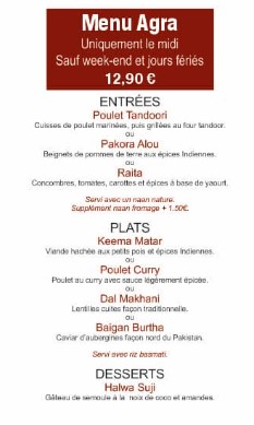 Taj Mahal Chantilly Menu Agra 