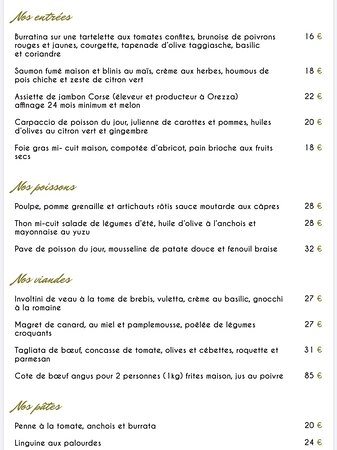 Terraméa Porto-Vecchio Menu Prix