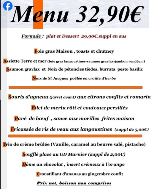 Terre et Mer Les Sables-d’Olonne Terre et Mer Resto – Menu 32,90€