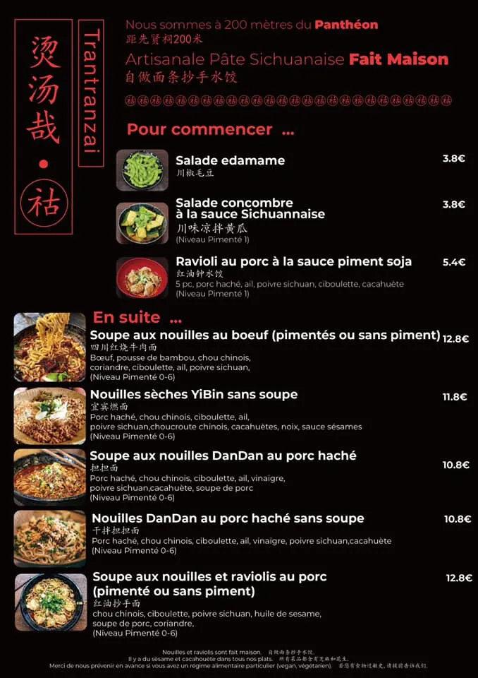 Trantranzai Menu Prix