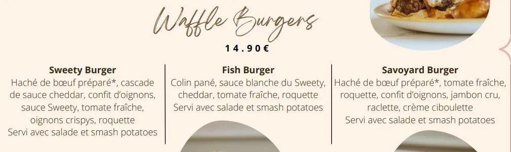 Sweety Restaurant Saint-Marcel Waffle Burgers Carte