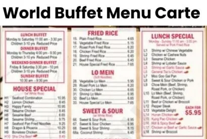 World Buffet Menu Prix