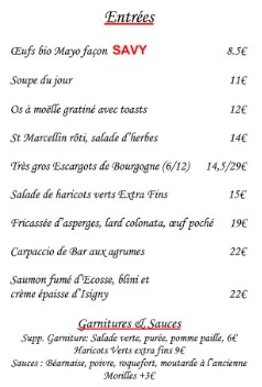 Entrées Carte & Prix